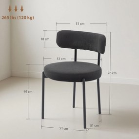 Conjunto de 4 cadeiras de sala de jantar (MESA NÃO INCLUIDA) com encosto em tecido e pés em aço, 51 x 51 x 76 cm, preto