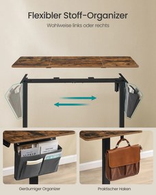 Secretária elétrica com regulação elétrica da altura 60 x 140 x (72-120) cm Castanho vintage - Preto 