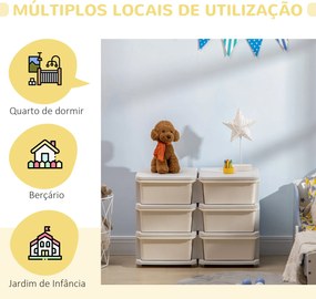 Organizador de Brinquedos com 6 Gavetas para Crianças com Bordas Arredondadas e Pegas 75x37x56,5 cm Creme e Cinza