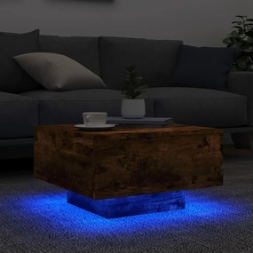 Mesa de centro com luzes LED 55x55x31 cm carvalho fumado