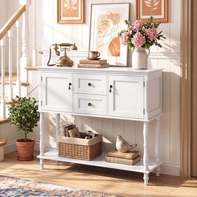 Mesa de Consola Vintage, 100 x 36 x 86,5 cm, Amplo Espaço de Arrumação, Branco