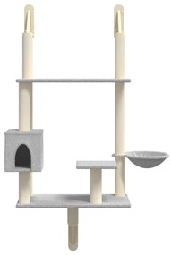 Árvore parede p/ gatos c/ poste arranhador 153 cm cinza-claro