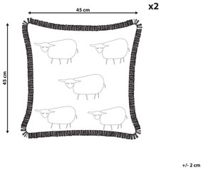Conjunto de 2 almofadas decorativas com franjas e motivo de ovelha 45 x 45 cm BANNU Beliani