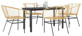 vidaXL Conjunto jantar jardim 5 peças vidro vime PE castanho