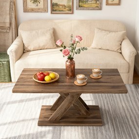 Mesa de Centro, 95 x 58 x 45 cm, Pernas Geométricas Entrecruzadas, Castanho