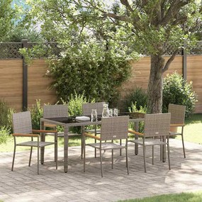 Conjunto de Jantar de Jardim vidaXL 7 Peças Cinza Rattan Sintético