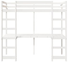 Cama alta sem colchão 90x190 cm pinho maciço branco