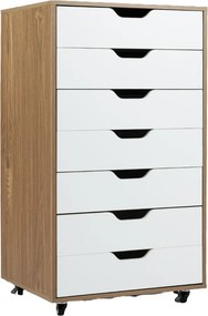Móvel gavetas para escritório com 7 gavetas 49 x 40 x 87 cm com 4 rodas universais Arquivo vertical de madeira com rodas natural
