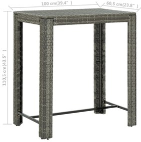Mesa de bar para jardim 100x60,5x110,5 cm vime PE cinzento