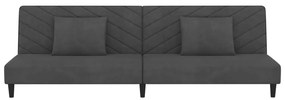 Sofá-cama 2 lugares com duas almofadas veludo cinzento-escuro