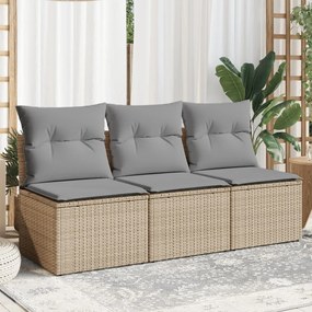 vidaXL Sofá de jardim de 3 lugares com almofadões vime PE bege