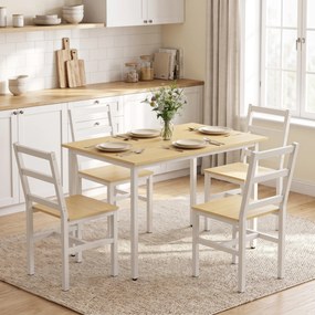 Conjunto de Mesa de Jantar e 4 Cadeiras, 108 x 60 x 75 cm, Encosto de Ripas, Cor Carvalho