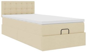 Cama Otomana com colchão &amp; LEDs 90x200 cm tecido creme
