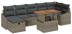 Conjunto de Sofá de Jardim de 8 Peças da com Almofadas Cinzas em Ratta