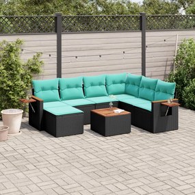 8 pcs conjunto de sofás p/ jardim c/ almofadões vime PE preto