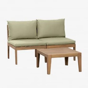 Conjunto De Jardim Com Sofá Modular De 2 Peças E Mesa De Centro Em Madeira De Acácia Filips Verde Cáqui - Sklum