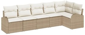 Conjunto de Sofá de Jardim 6 Peças com Almofadas em Rattan de Polietil