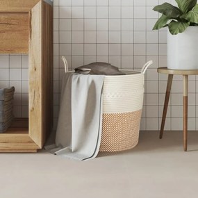 Cesto de arrumação Ø43x38 cm algodão castanho e branco