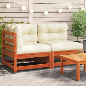 vidaXL Sofá jardim 2 lugares c/ almofadões pinho maciço castanho cera