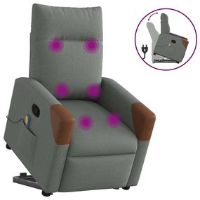 Poltrona elevatória de massagens tecido cinzento-escuro