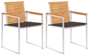 Cadeiras de jardim com almofadões 2 pcs teca maciça e aço