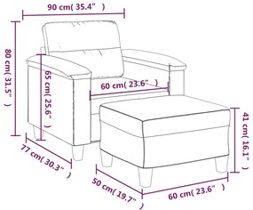 Poltrona com apoio de pés couro artificial 60 cm preto