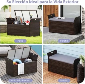 Banco jardim com arrumação para exterior com almofada de rattan PE e pegas laterais para 2 pessoas Caixa de piscina Terraço Jardim Castanho Rústico +