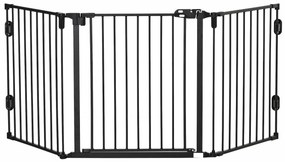 PawHut Barreira de Segurança para Cães Dobrável Barreira de Proteção para Lareira 202,5 cm com Porta para Escada Corredor Preto | Aosom Portugal