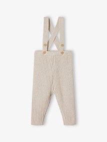 Leggings com alças, em tricot, para bebé bege mesclado