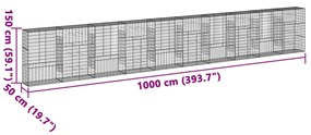 Cesto gabião com cobertura 1000x50x150 cm ferro galvanizado
