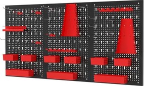 Organizador de parede ferramentas (Não incluidas) 120 x 60 x 2 cm com painel perfurado com 9 recipientes Suportes para martelos Preto e vermelho