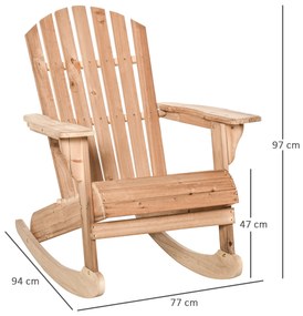Cadeira de balanço de madeira natural Adirondack para jardim terraço externo rústico Carga 130 kg 77x94x97 cm Cor Teca