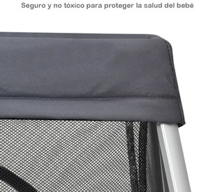 Berço de viagem portátil para crianças com colchão lavável com zíper lateral e bolsa de transporte 89,5 x 56 x 69 cm Cinza escuro