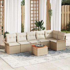 vidaXL Conjunto de Sofás de Jardim de 7 Peças com Almofadas Bege Rattan Acácia
