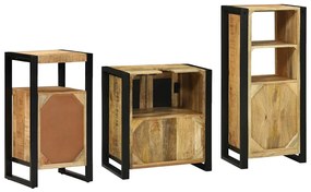 Conjunto de Móveis para Banheiro 3 pcs Madeira de manga maciça