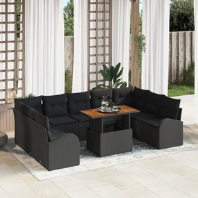 Conjunto de Sofá para Jardim vidaXL de 10 Peças com Almofadas Preto em