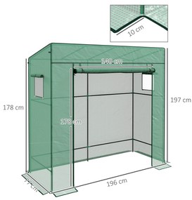 Estufa de Exterior com Janelas de Malha e Porta com Fecho de Correr Estufa para Cultivar Plantas e Flores 196x77x197 cm Verde