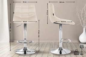 Conjunto de 2 bancos de bar Jerry em veludo com estrutura cromada 87-108,5 x 43 x 46,5 cm Creme