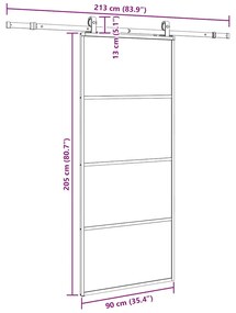 Porta deslizante c/ conj. ferragens 90x205cm vidro ESG preto