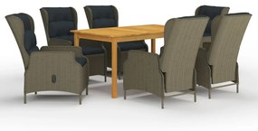 vidaXL 7 pcs conjunto de jantar para jardim castanho