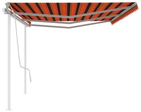 Toldo retrátil manual com postes 6x3 m laranja e castanho