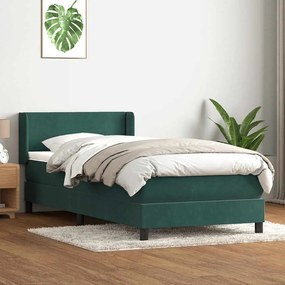 Cama com molas/colchão 90x220 cm veludo verde-escuro