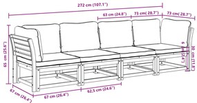 4 pcs conjunto lounge de jardim com almofadões acácia maciça