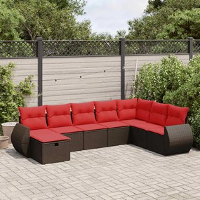 8 pcs conjunto sofás de jardim c/ almofadões vime PE castanho