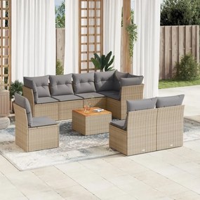 9 pcs conj. sofás jardim c/ almofadões vime PE bege misturado
