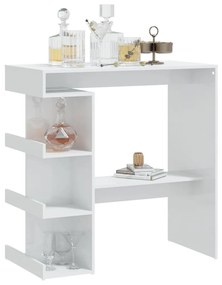 Mesa de Bar Hayla com Prateleiras - Branco Brilhante - Design Moderno