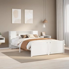 Cama com estante sem colchão 160x200 cm pinho maciço branco