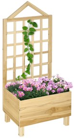 Floreira de Madeira com Treliça Floreira com Treliça Tecido não Tecido e 2 Orifícios de Drenagem para Cultivos de Verduras Plantas Flores 60x43x147 cm