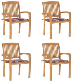 vidaXL Cadeiras de jardim empiháveis c/ almofadões 4 pcs teca maciça