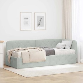 vidaXL Estrutura de Cama de Canto Cinzento-claro 80 x 200 cm Veludo